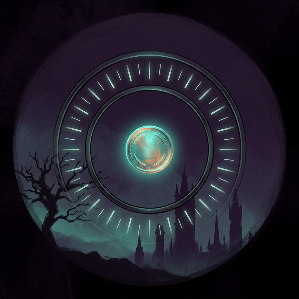 Illustration: a thirty-tick dial with a glowing coin at its centre